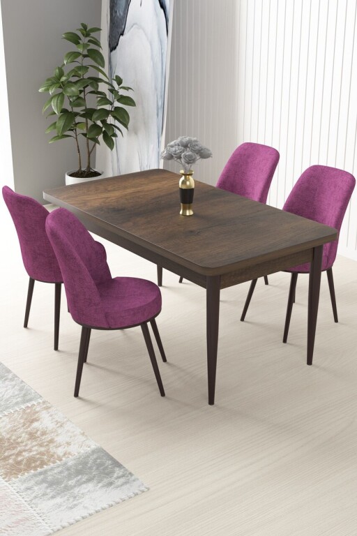 Set masă și scaune (5 bucăți), Hanah Home, Nil, Baroc / Mov