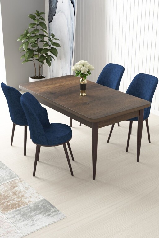Set masă și scaune (5 bucăți), Hanah Home, Nil, Baroc / Albastru marin