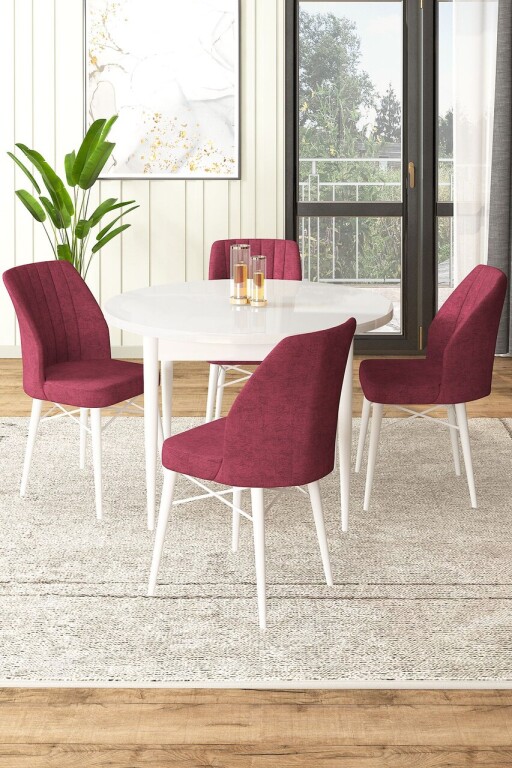 Set masă și scaune (5 bucăți), Hanah Home, Rox, Alb / Burgundia