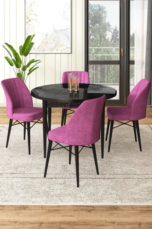 Set masă și scaune (5 bucăți), Hanah Home, Rox, Marmură neagră / Violet