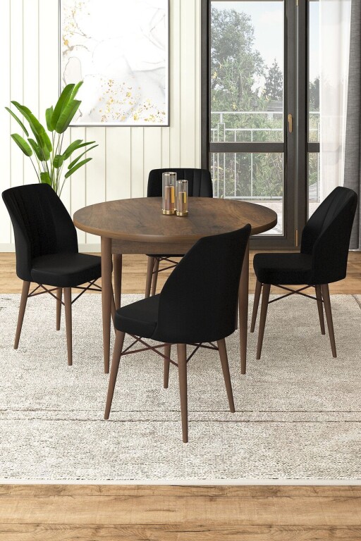Set masă și scaune (5 bucăți), Hanah Home, Rox, Baroc / Negru