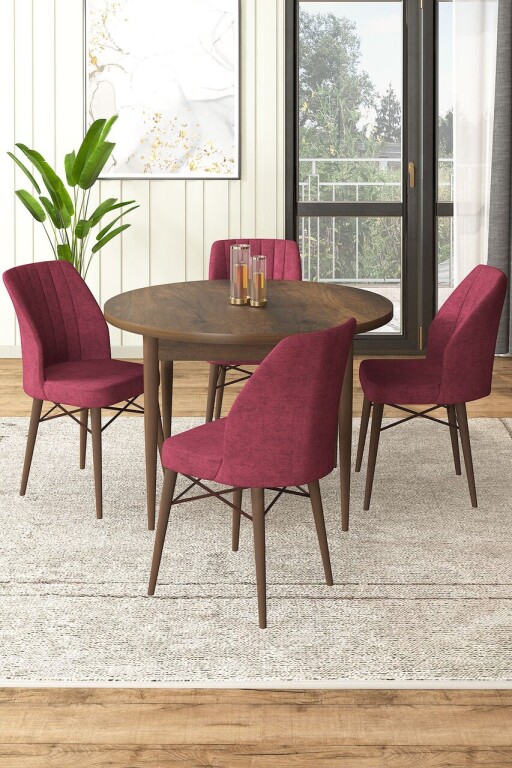 Set masă și scaune (5 bucăți), Hanah Home, Rox, Baroc / Burgundia