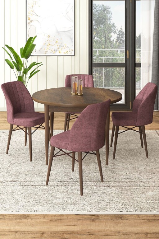 Set masă și scaune (5 bucăți), Hanah Home, Rox, Baroc / Roz Păfuit