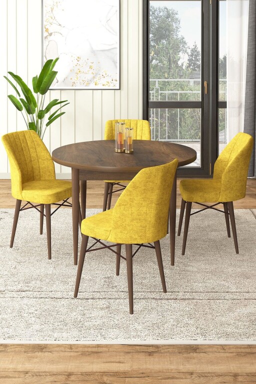 Set masă și scaune (5 bucăți), Hanah Home, Rox, Baroc / Muștar