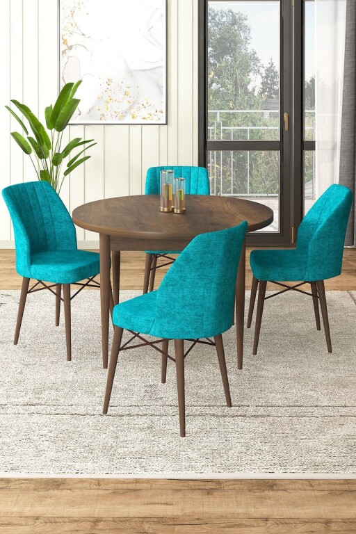 Set masă și scaune (5 bucăți), Hanah Home, Rox, Baroc / Turcoaz