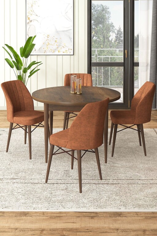 Set masă și scaune (5 bucăți), Hanah Home, Rox, Baroc / Roșu-țiglă