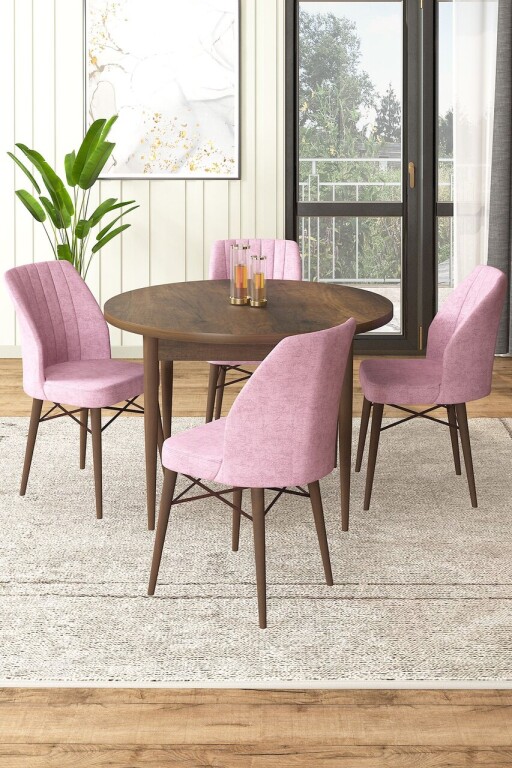 Set masă și scaune (5 bucăți), Hanah Home, Rox, Baroc / Roz