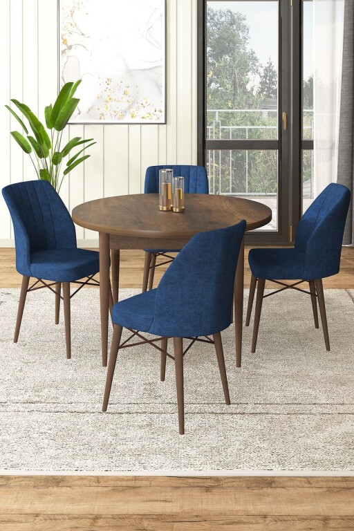 Set masă și scaune (5 bucăți), Hanah Home, Rox, Baroc / Albastru marin