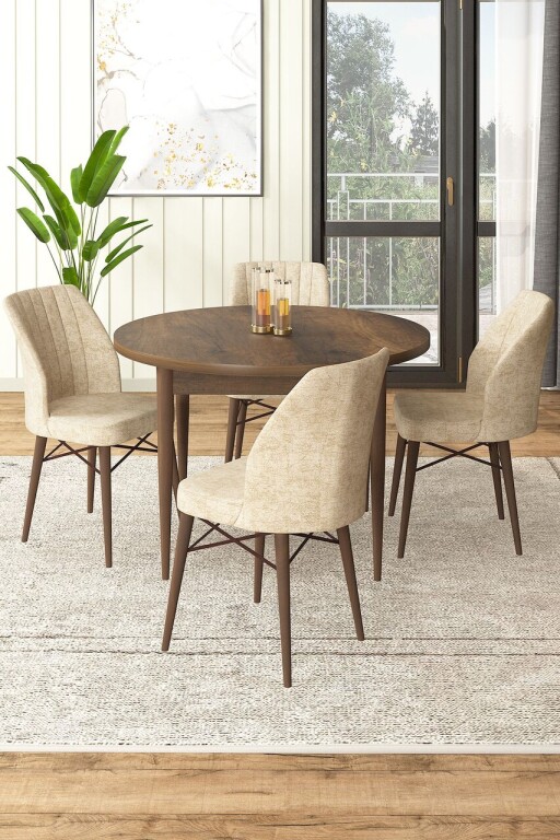 Set masă și scaune (5 bucăți), Hanah Home, Rox, Baroc / Crem