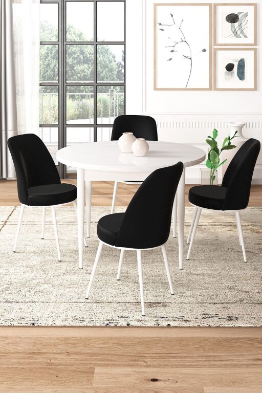 Set masă și scaune (5 bucăți), Hanah Home, Tor, Alb/Negru