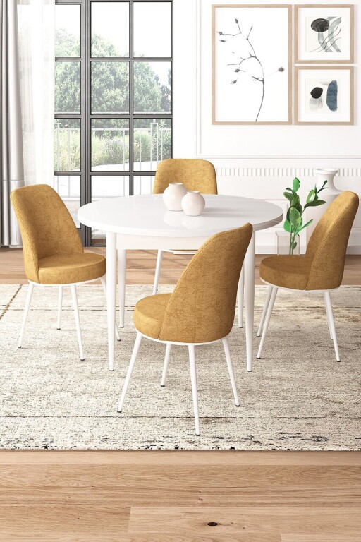 Set masă și scaune (5 bucăți), Hanah Home, Tor, Alb / Cappuccino
