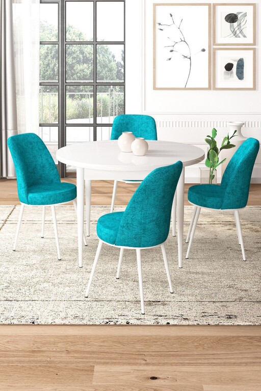 Set masă și scaune (5 bucăți), Hanah Home, Tor, Alb / Turcoaz