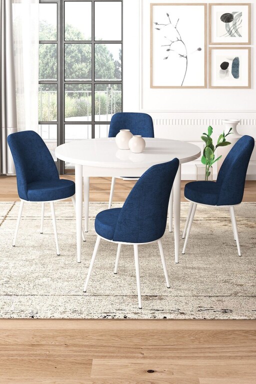 Set masă și scaune (5 bucăți), Hanah Home, Tor, Alb / Bleumarin
