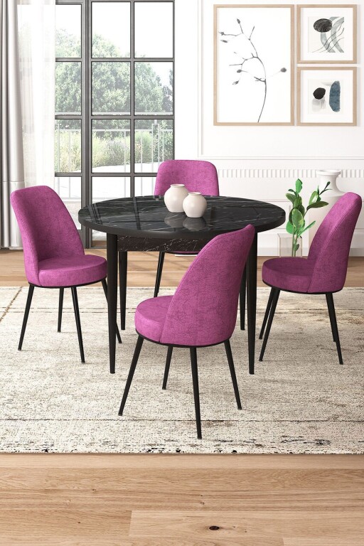 Set masă și scaune (5 bucăți), Hanah Home, Tor, Marmură neagră / Violet