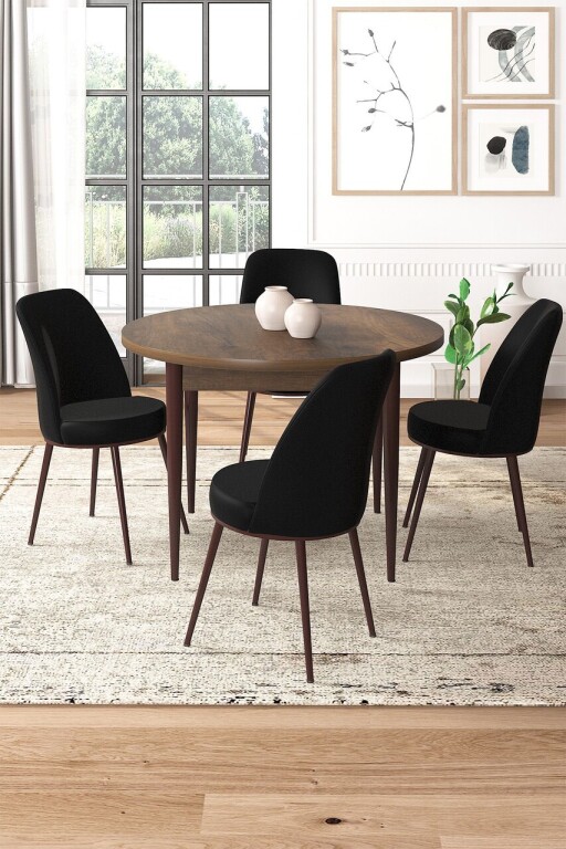Set masă și scaune (5 bucăți), Hanah Home, Tor, Baroc / Negru