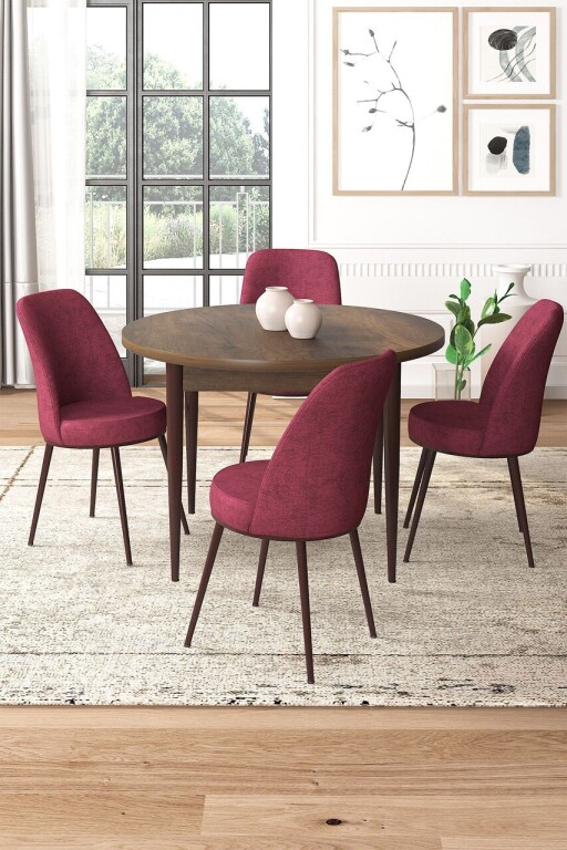 Set masă și scaune (5 bucăți), Hanah Home, Tor, Baroc / Burgundia