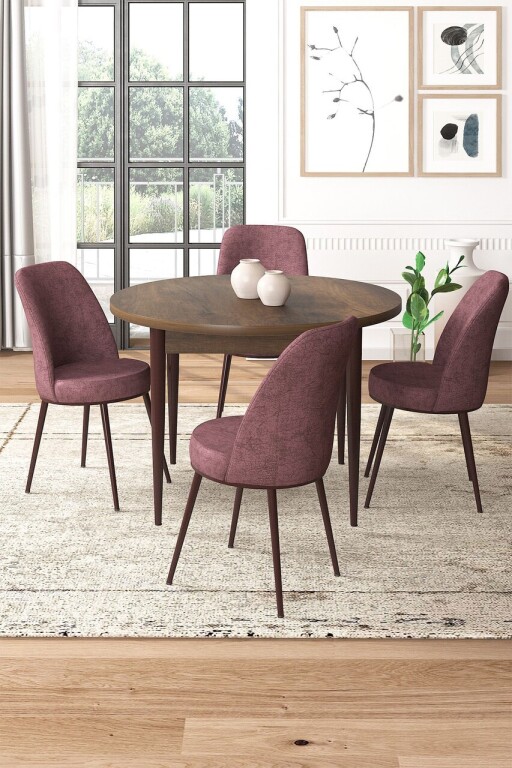 Set masă și scaune (5 bucăți), Hanah Home, Tor, Baroc / Roz Păfuit