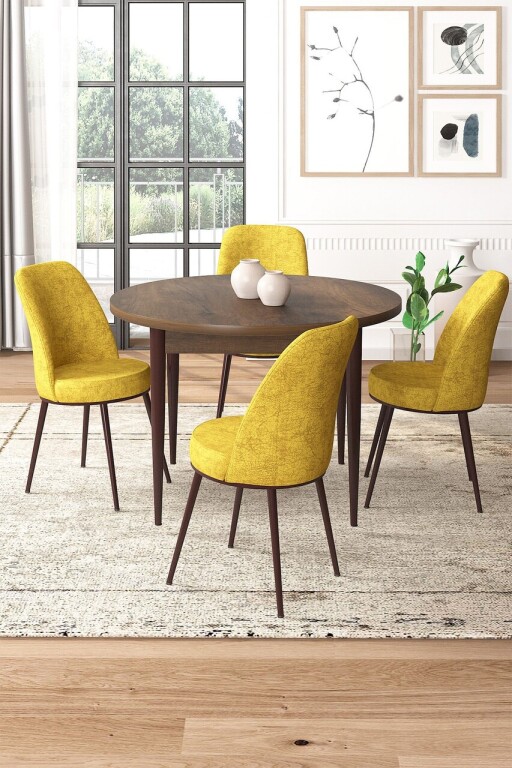 Set masă și scaune (5 bucăți), Hanah Home, Tor, Baroc / Muștar