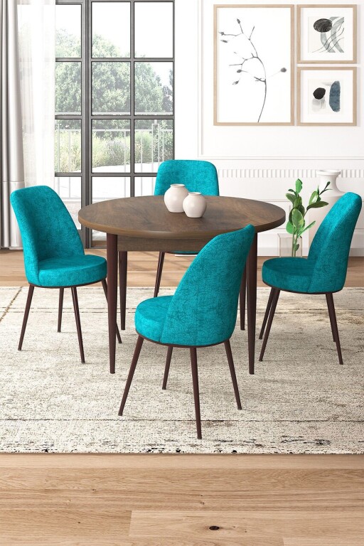 Set masă și scaune (5 bucăți), Hanah Home, Tor, Baroc / Turcoaz