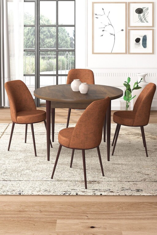 Set masă și scaune (5 bucăți), Hanah Home, Tor, Baroc / Roșu-țiglă