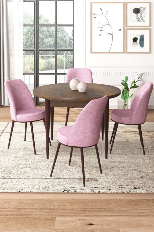 Set masă și scaune (5 bucăți), Hanah Home, Tor, Baroc / Roz