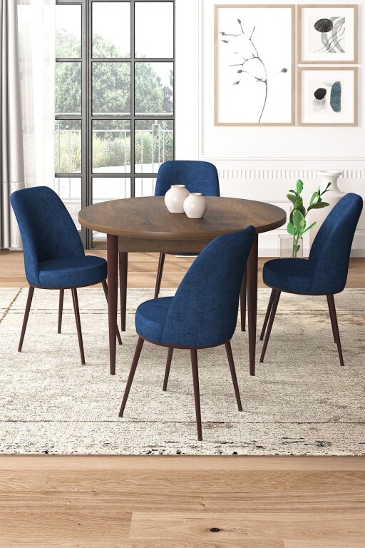 Set masă și scaune (5 bucăți), Hanah Home, Tor, Baroc / Albastru marin