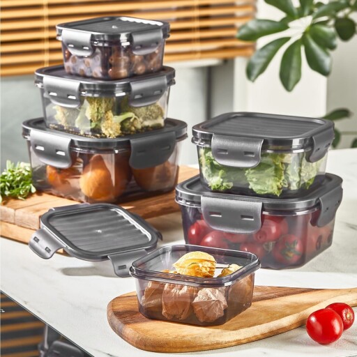 Set recipiente depozitare, Hermia, 318QUX1117, Dimensiune: 14,5 x 14,5 x 7 cm / 800 ml (2 bucăți) , Antracit