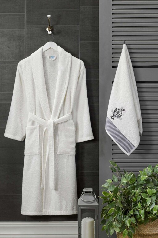 Set de halat de baie pentru bărbați, L'essentiel Maison, Cora, Crem