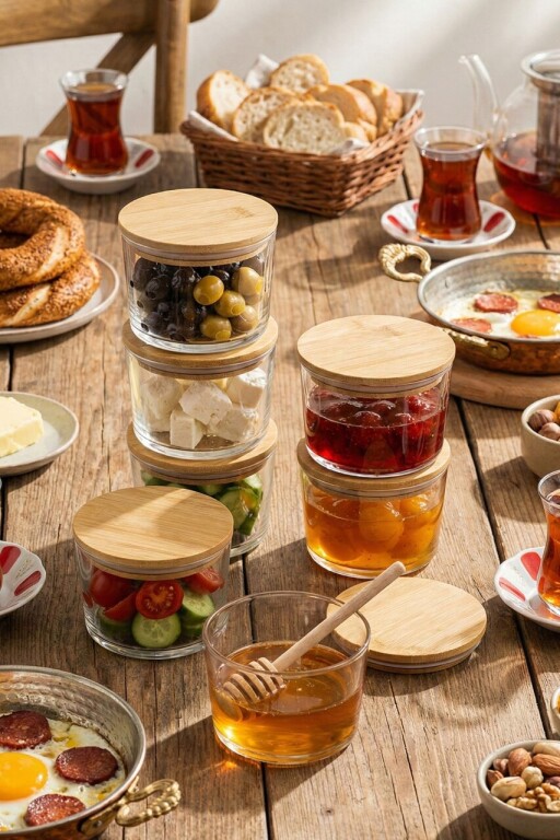 Set recipiente depozitare, Hermia, 409PBH1409, Capac din bambus: (6 bucăți), Transparent