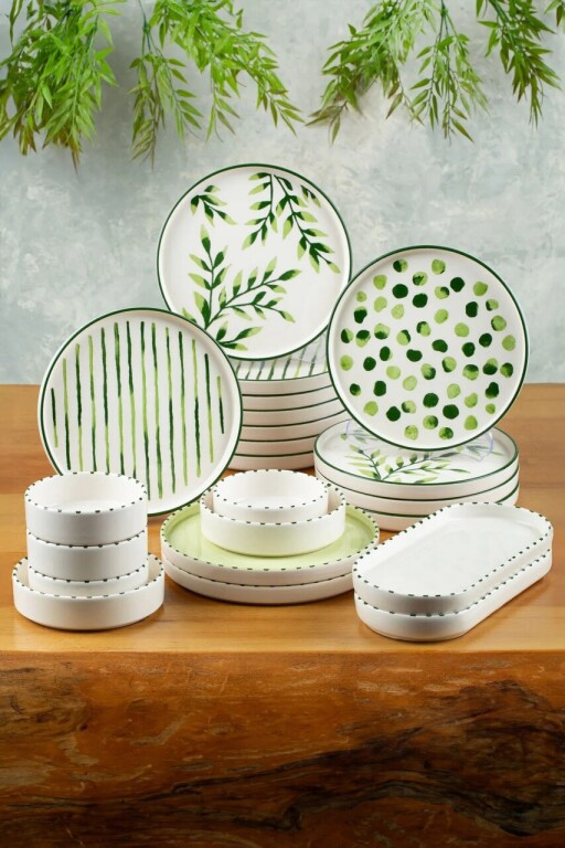 Set de mic dejun, Hermia, 430KSV1343, Platou: 25 x 11 x 3,5 cm (2 bucăți), Verde/Alb