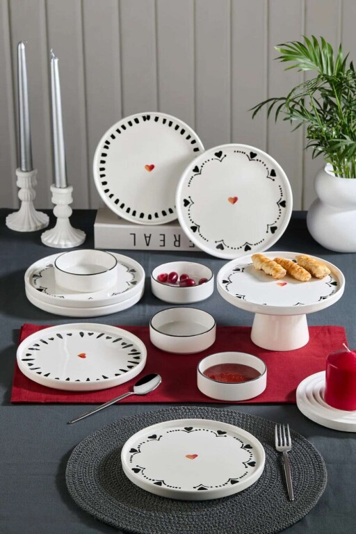 Set de mic dejun, Hermia, 430KSV6187, Bol: 10,5 x 10,5 x 3,5 cm - 150 ml (4 bucăți), Alb/Negru