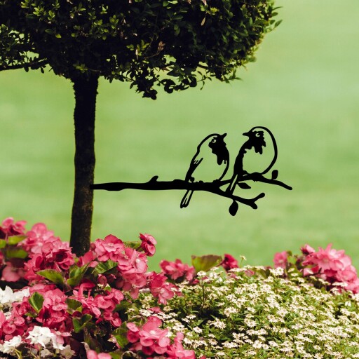 Obiect decorativ de grădină, Bird On The Branch 06, 50x20 cm, Negru