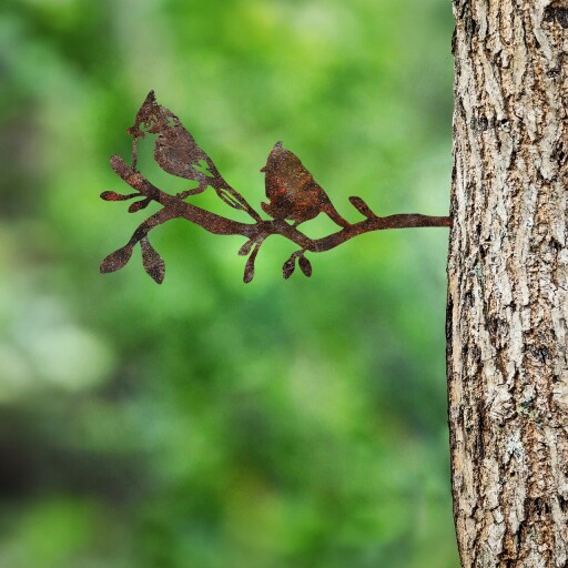 Obiect decorativ de grădină, Bird On The Branch 07, 45x23 cm, Maro