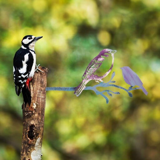 Obiect decorativ de grădină, Bird on the branch 22, 20x40 cm, Multicolor