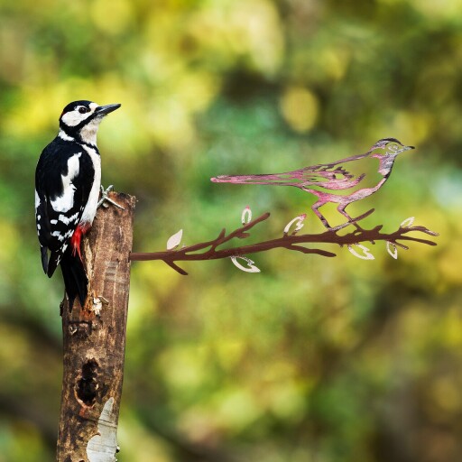 Obiect decorativ de grădină, Bird on the branch 25, 20x50 cm, Multicolor