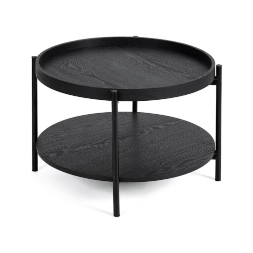 Măsuță de cafea neagră rotundă cu aspect de lemn de stejar ø 64 cm Hagen – Bonami Essentials