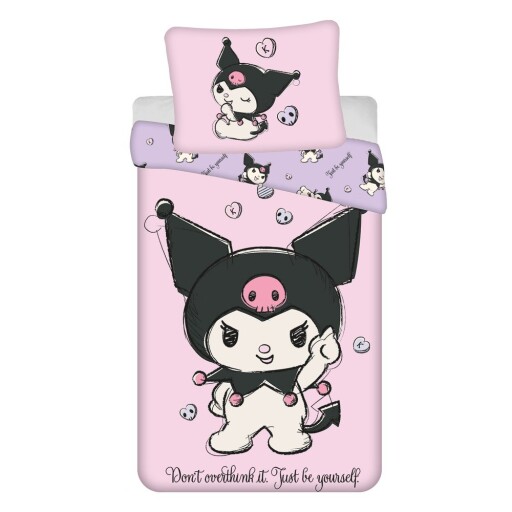 Lenjerie de pat pentru copii roz din bumbac pentru pat de o persoană 140x200 cm Hello Kitty "Kuromi" – Jerry Fabrics
