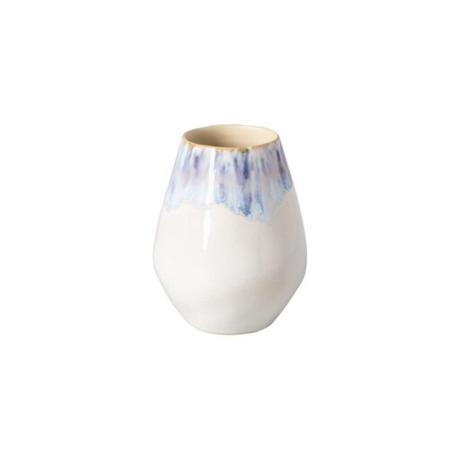 Vază albă/albastră din gresie pictată manual (înălțime 15 cm) Brisa – Costa Nova
