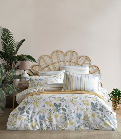 Lenjerie de pat dubla, L'essentiel Maison, Hope, White / Green / Yellow