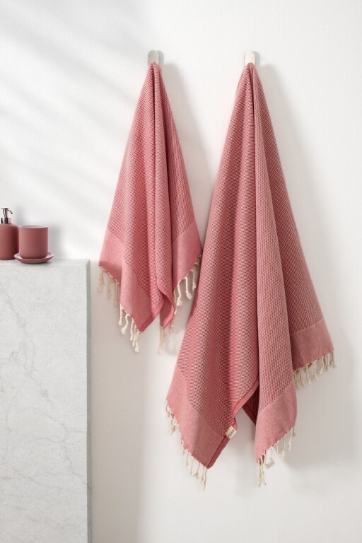 Set prosoape de baie, L'essentiel Maison, Retro, Bumbac, Rosu