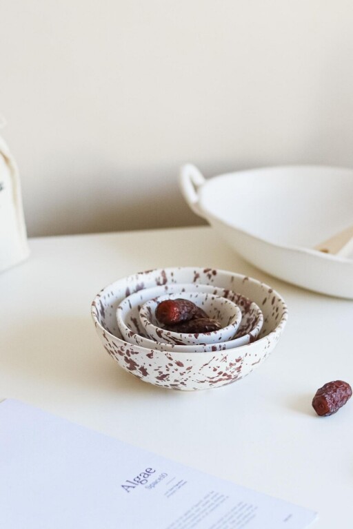 Set boluri ceramice, Hermia, 886SVN1114, Mediu: 12,2 x 12,2 x 4,7 cm (1 bucată), Maro/Alb