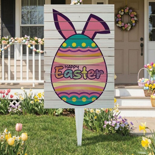 Semn de curte, Bunny Ears Egg, 38x58 cm, Negru