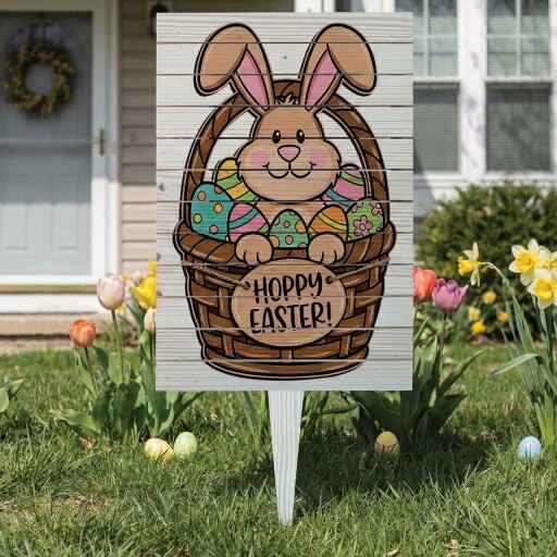 Semn de curte, Peek-a-Bunny Basket, 38x58 cm, Multicolor