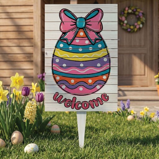 Semn de curte, Easter Welcome Egg, 38x58 cm, Multicolor