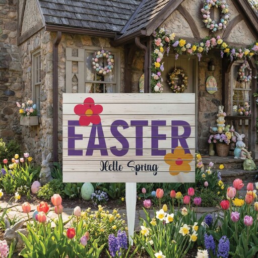Semn de curte, Floral Easter, 58x38 cm, Multicolor