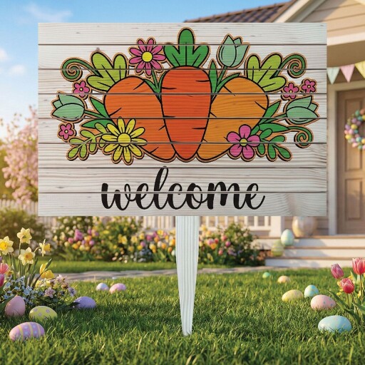 Semn de curte, Carrots &amp; Blooms, 58x38 cm, Multicolor