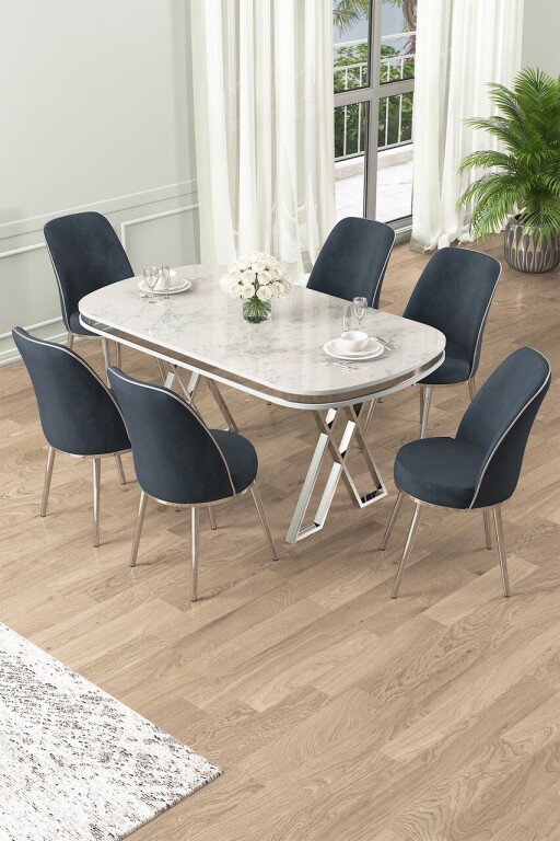 Set masă și scaune (7 piese), Hanah Home, Lai, Alb / Crom / Antracit