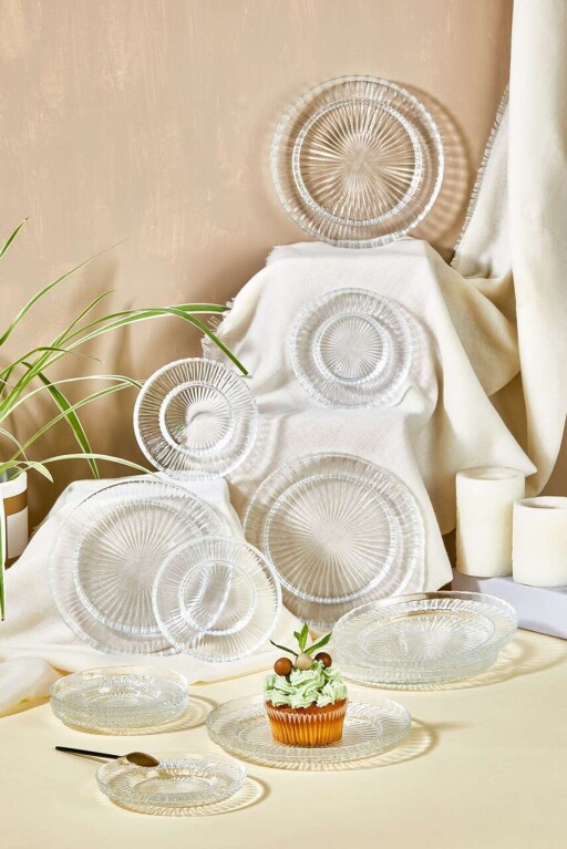 Set pahare pentru ceai, Hermia, 337GLZ1135, Farfurie: 12 x 12 cm (6 bucăți), Transparent