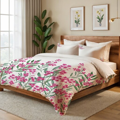 Lenjerie de pat pentru o persoana Single XXL (DE), 2 piese, L'essentiel Maison, Magnolia, Crem / Verde / Roz