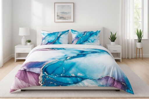 Lenjerie de pat pentru o persoana (FR), 2 piese, L'essentiel Maison, Marble, Bumbac;Poliester, Indigo